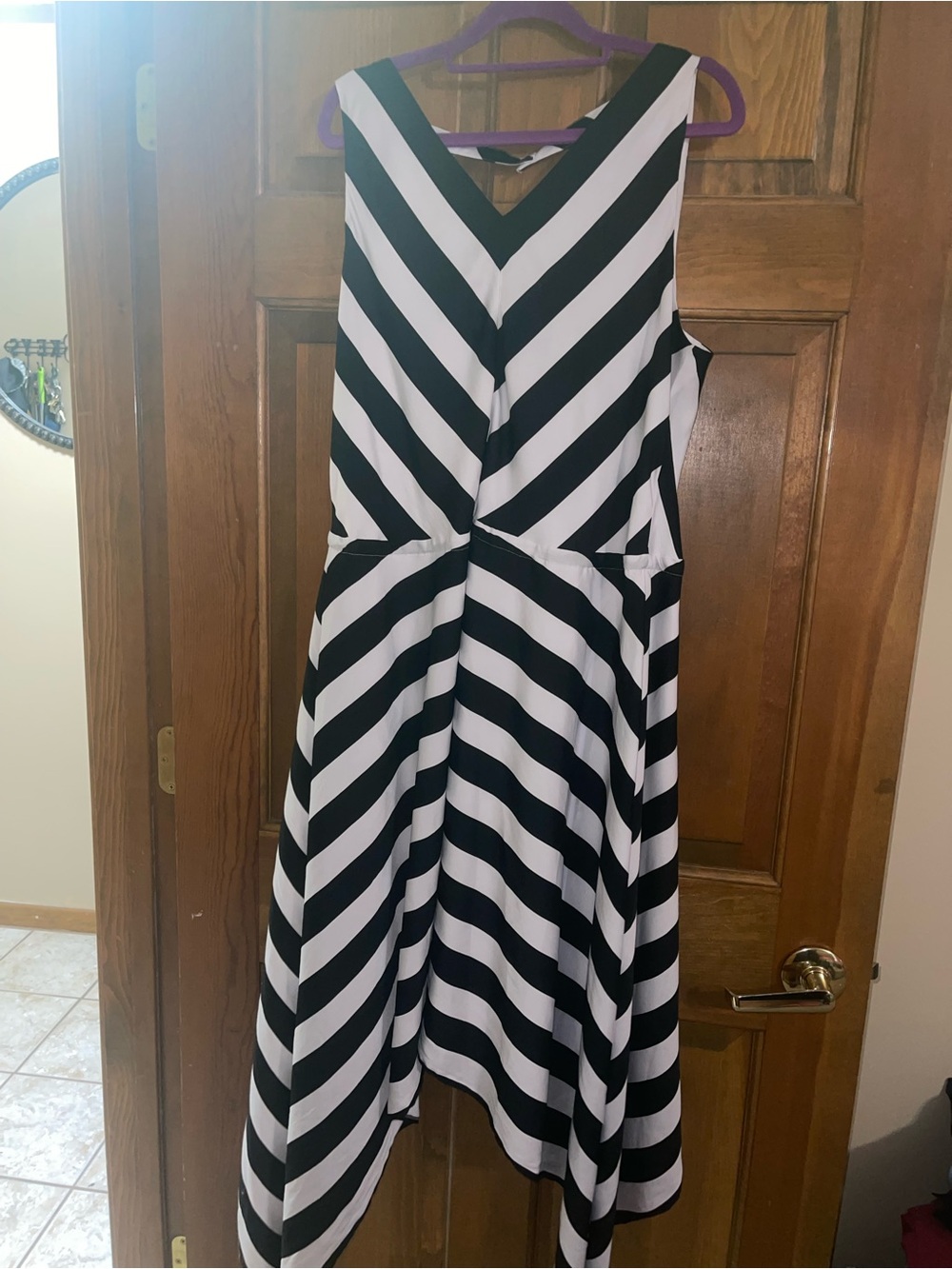 Chico's Black & White Diagonal Stripe High-Low Dress